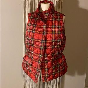 Talbots Medium Zip Up Tartan Plaid Puffy Vest